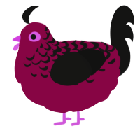 A maroon and black chicken with a half-lace pattern