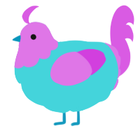 A aqua and orchid chicken with a head pattern