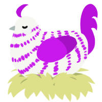 A white and amethyst chicken with a bar pattern