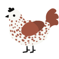 A white and russet chicken with a speckle pattern