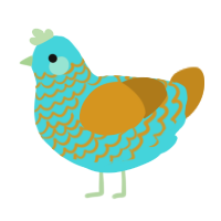 A aqua and ochre chicken with a lace pattern