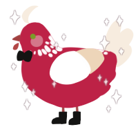 A crimson and cream chicken with a neck-speckle pattern