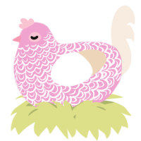 A pink and cream chicken with a double-lace pattern