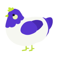 A white and indigo chicken with a head pattern