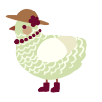 A gluppy and white chicken with a lace pattern