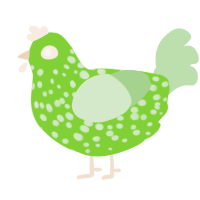 A grass and gluppy chicken with a speckle pattern