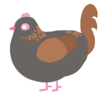 A grey and brown chicken with a neck-speckle pattern