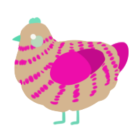 A beige and fuchsia chicken with a bar pattern