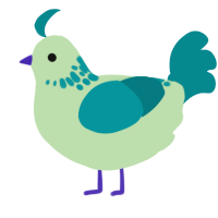 A gluppy and teal chicken with a neck-speckle pattern