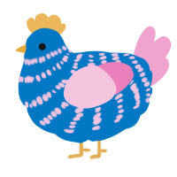 A sapphire and pink chicken with a bar pattern