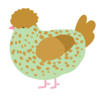 A gluppy and gold chicken with a speckle pattern