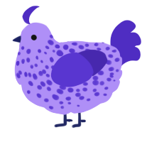 A lilac and indigo chicken with a speckle pattern