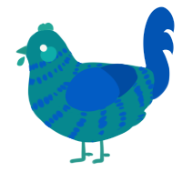 A teal and ultramarine chicken with a bar pattern
