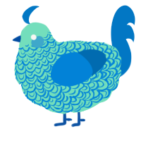 A mint and sapphire chicken with a double-lace pattern