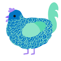 A sapphire and mint chicken with a double-lace pattern