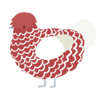 A red and white chicken with a lace pattern