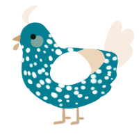 A sea and cream chicken with a speckle pattern