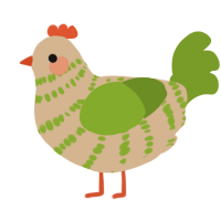 A beige and chartreuse chicken with a bar pattern