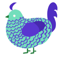 A mint and indigo chicken with a lace pattern