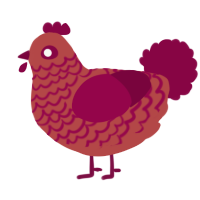 A red and maroon chicken with a lace pattern