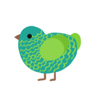 Tellus, a turquoise and grass chicken with a lace pattern