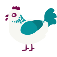 A white and teal chicken with a neck-speckle pattern
