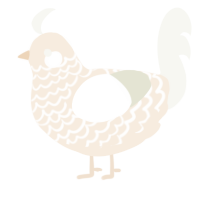 A cream and white chicken with a lace pattern