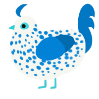 A white and sapphire chicken with a speckle pattern