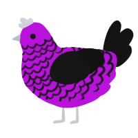 A amethyst and black chicken with a lace pattern