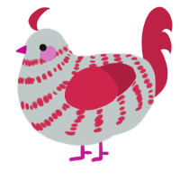 A silver and crimson chicken with a bar pattern