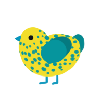 (unnamed), a yellow and teal chicken with a speckle pattern