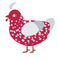 A crimson and mist chicken with a speckle pattern