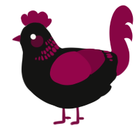 A black and maroon chicken with a neck-band pattern