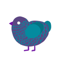 Stickers, a blurple and cerulean chicken with a lace pattern