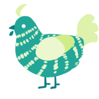 A turquoise and apple chicken with a bar pattern