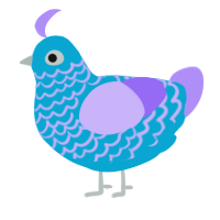 A cerulean and lilac chicken with a lace pattern