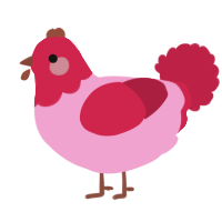 A pink and crimson chicken with a head pattern