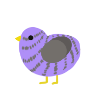 Pastel Grimace, a lilac and grey chicken with a bar pattern