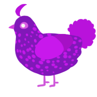 A violet and amethyst chicken with a speckle pattern