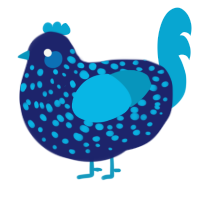 A navy and cerulean chicken with a speckle pattern