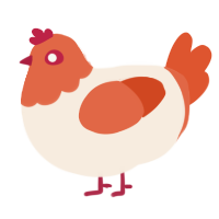A cream and vermilion chicken with a head pattern
