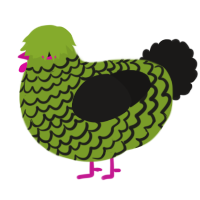 A chartreuse and sable chicken with a lace pattern