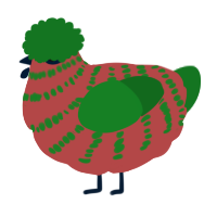 A red and leaf chicken with a bar pattern