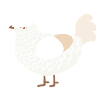 A white and cream chicken with a lace pattern