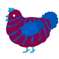 A maroon and ultramarine chicken with a bar pattern