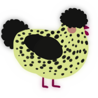 A lemon and black chicken with a speckle pattern