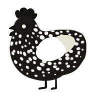 A sable and white chicken with a speckle pattern