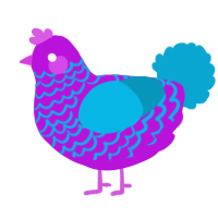 A amethyst and cerulean chicken with a lace pattern