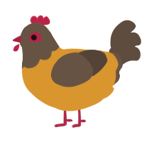 A orange and bark chicken with a head pattern
