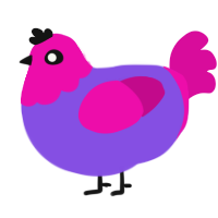A blurple and fuchsia chicken with a head pattern